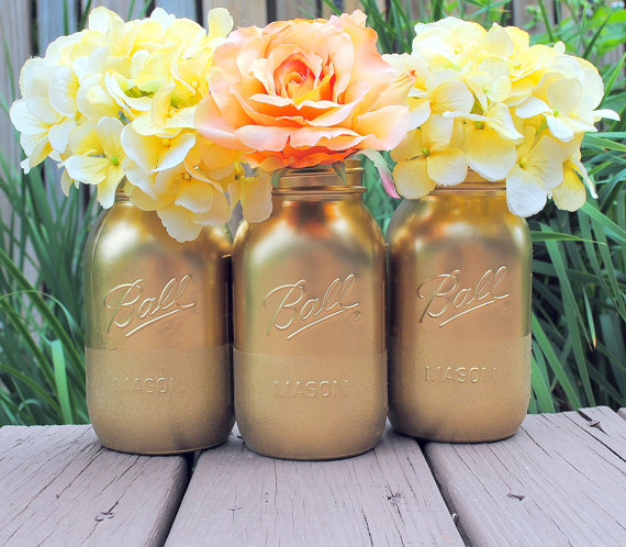 Gold spray paint mason jars.