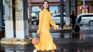 woman wearing yellow dress new york fashion week 2018