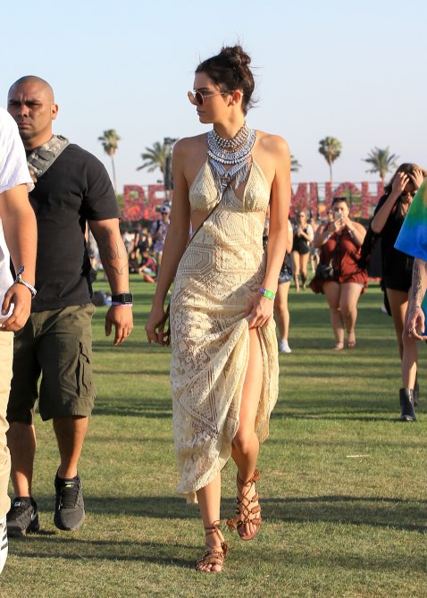 Kendall Jenner Style: Kendall Jenner wearing a bohemian-style dress at Coachella in 2016.