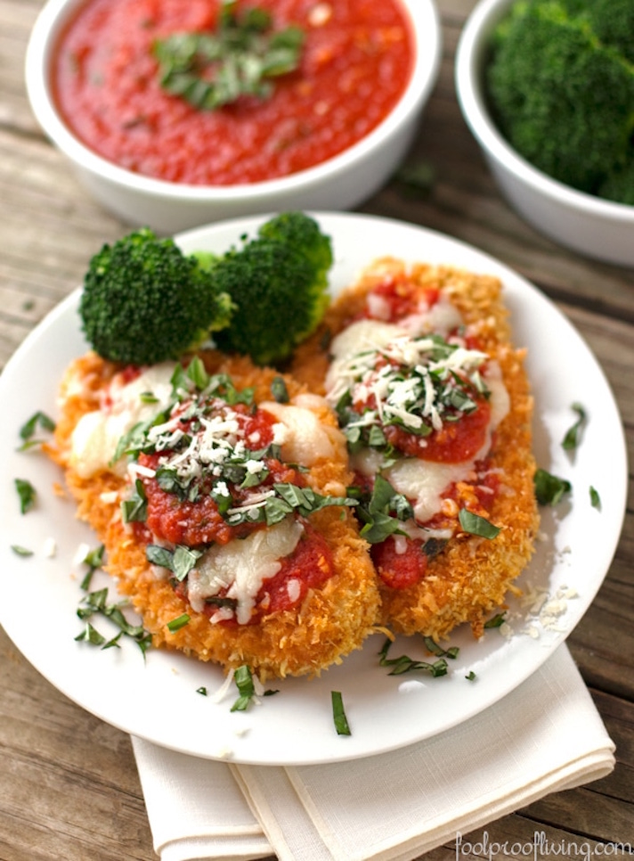 STYLECASTER | 17 Healthy-ish Dinner Recipes for People Who Love Cheese | Oven-Baked Chicken Parm