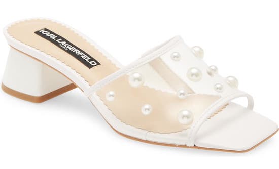 Karl Lagerfeld White Heels with Pearls