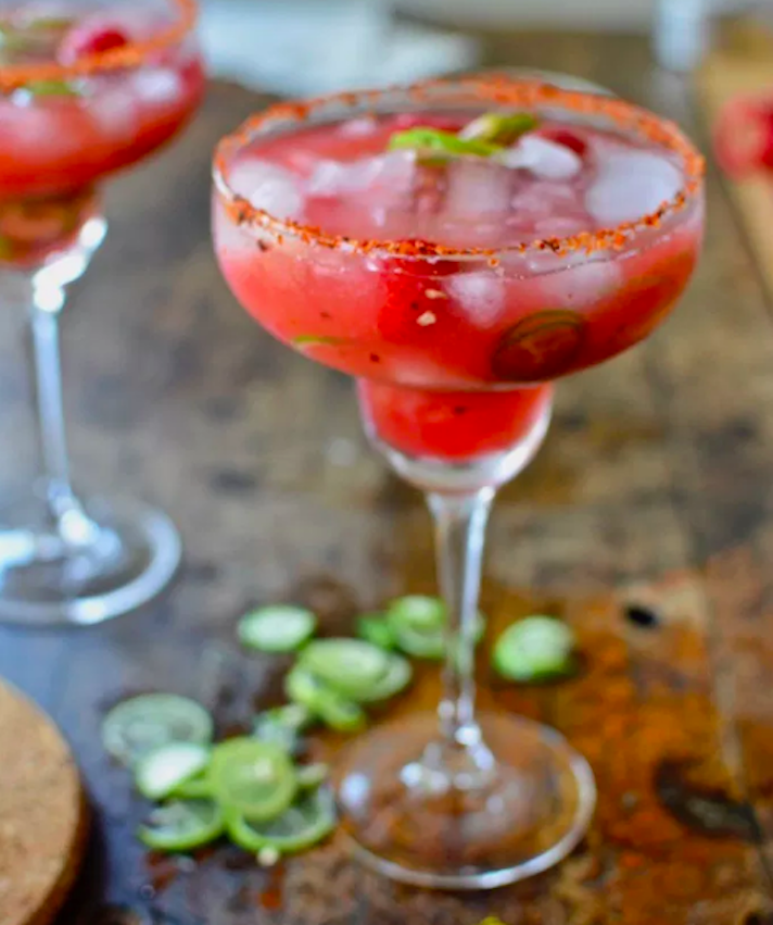 STYLECASTER | 17 Big-Batch Margarita Recipes So Good You'll Be Tempted to Whip 'Em Up Every Day This Summer | Raspberry Jalapeño Margarita