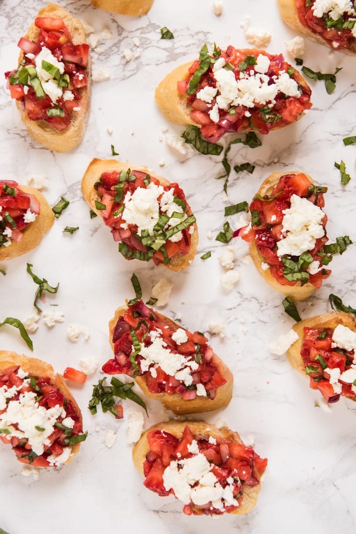 STYLECASTER | 17 Fourth of July Appetizers That Every Barbecue Needs | Strawberry Feta Bruschetta
