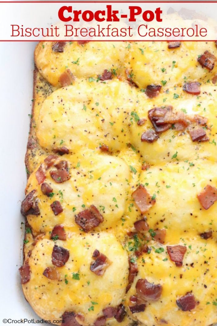 STYLECASTER | 13 Slow-Cooker Biscuit Recipes That Might Surprise You | Bacon and Biscuit Breakfast Casserole