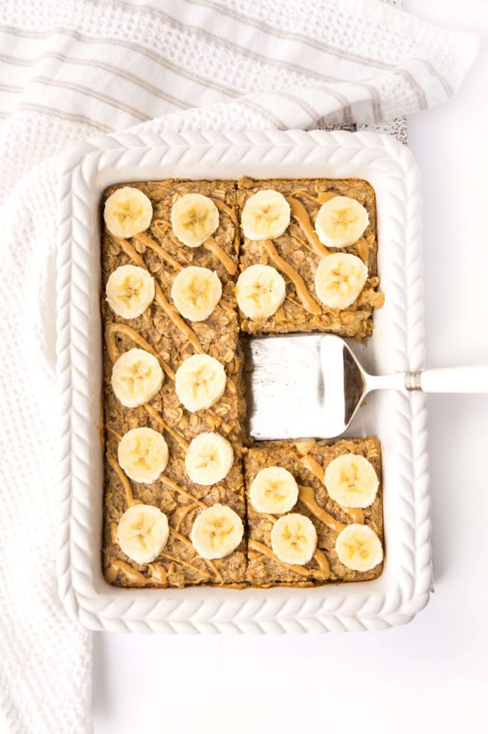 STYLECASTER | 17 Make-Ahead Breakfast Recipes That Make Mornings Much Easier | Peanut Butter Baked Banana Oatmeal
