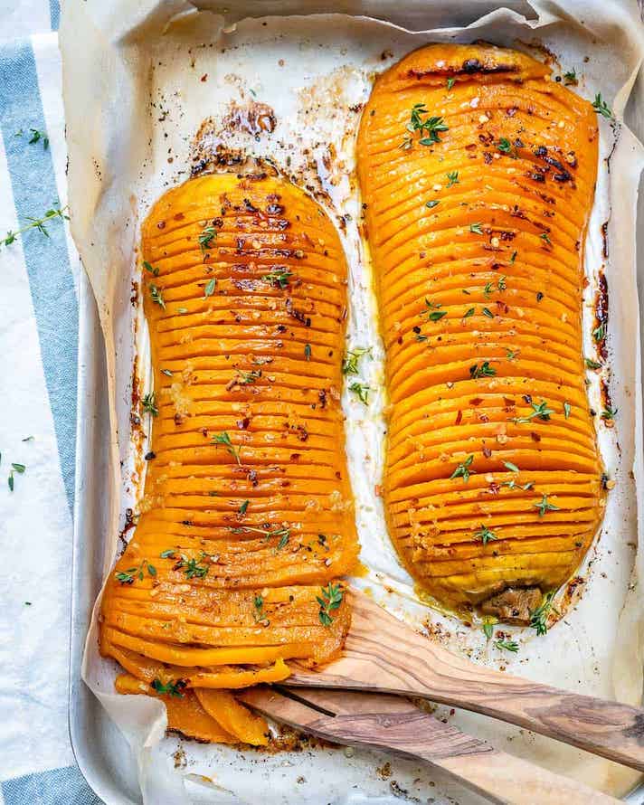 STYLECASTER | 17 Winter Vegetable Recipes That Will Make You Feel Great | Hasselback Butternut Squash