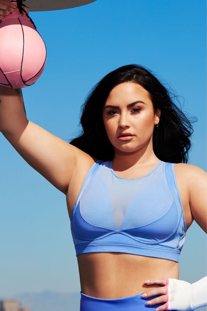 STYLECASTER | Demi Lovato x Fabletics | blue sports bra