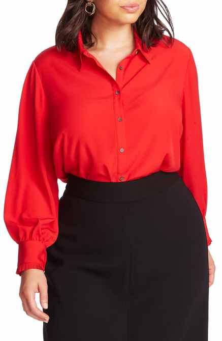 STYLECASTER | Nordstrom Plus-Size Sale 2020 | red ruffle cuff blouse