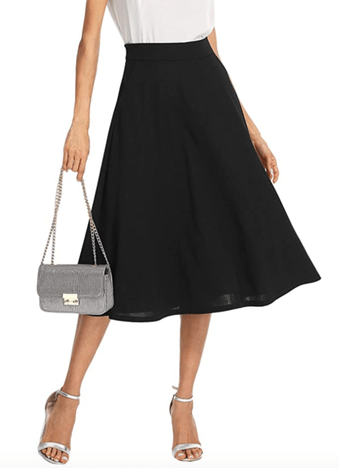 SheIn Women's Casual High Waist A Line Pleated Midi Skirt