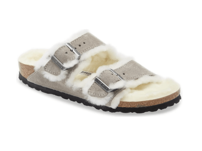 Arizona Genuine Shearling Slide Sandal in Stone Coin