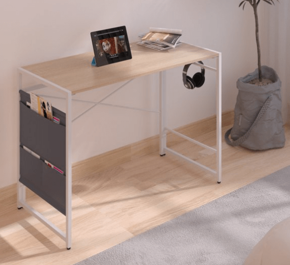 YOMT Small White Folding Computer Desk for Home Office Industrial