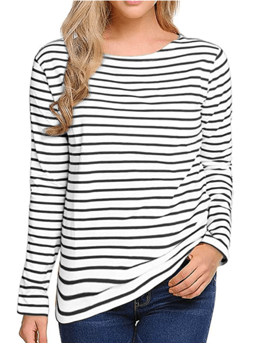 Women's Long Sleeve Striped T-Shirt Tee Shirt Tops Slim Fit Blouses