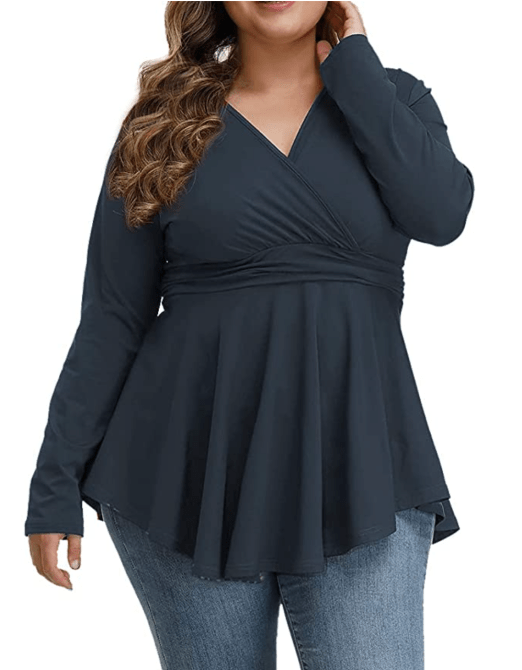 ALLEGRACE Women's Plus Size Henley V Neck Button Tunic