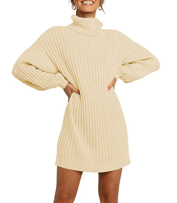Anrabess Loose Turtleneck Sweater Dress