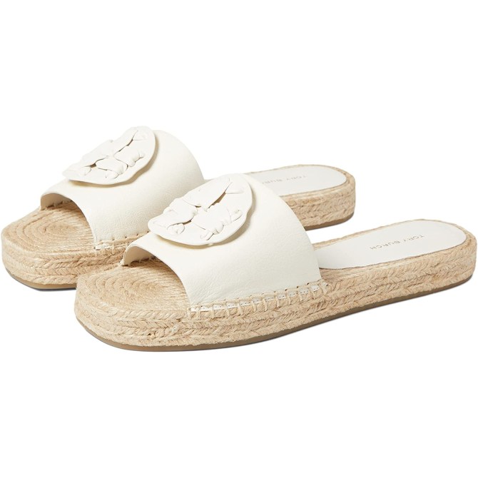 Tory Burch Woven Double T Espadrille Slide