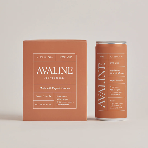 A can of rose wine next to its packaging