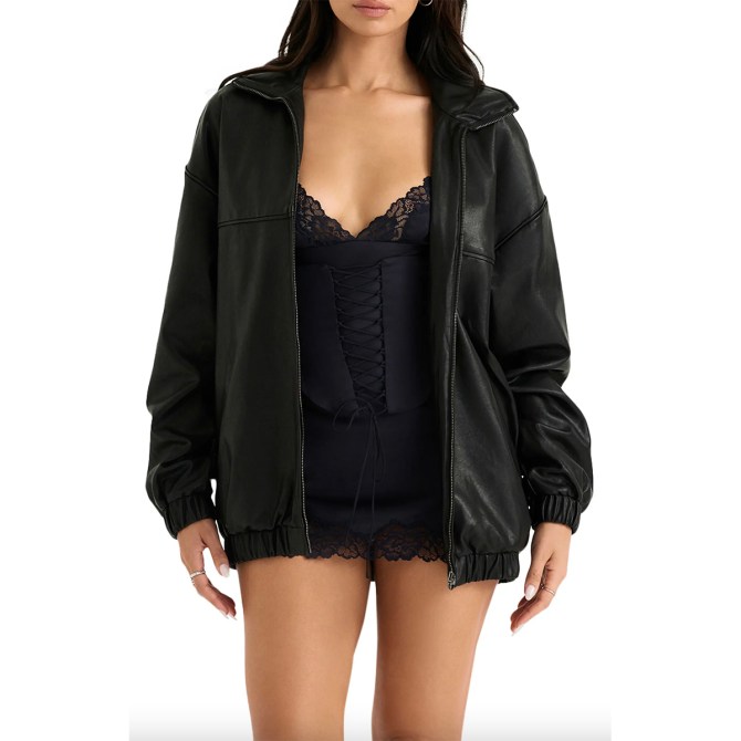 Oversize Faux Leather Bomber Jacket