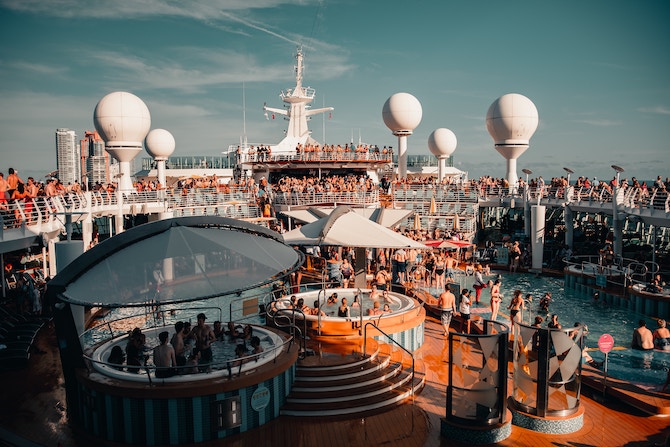 A cruise deck packed with people