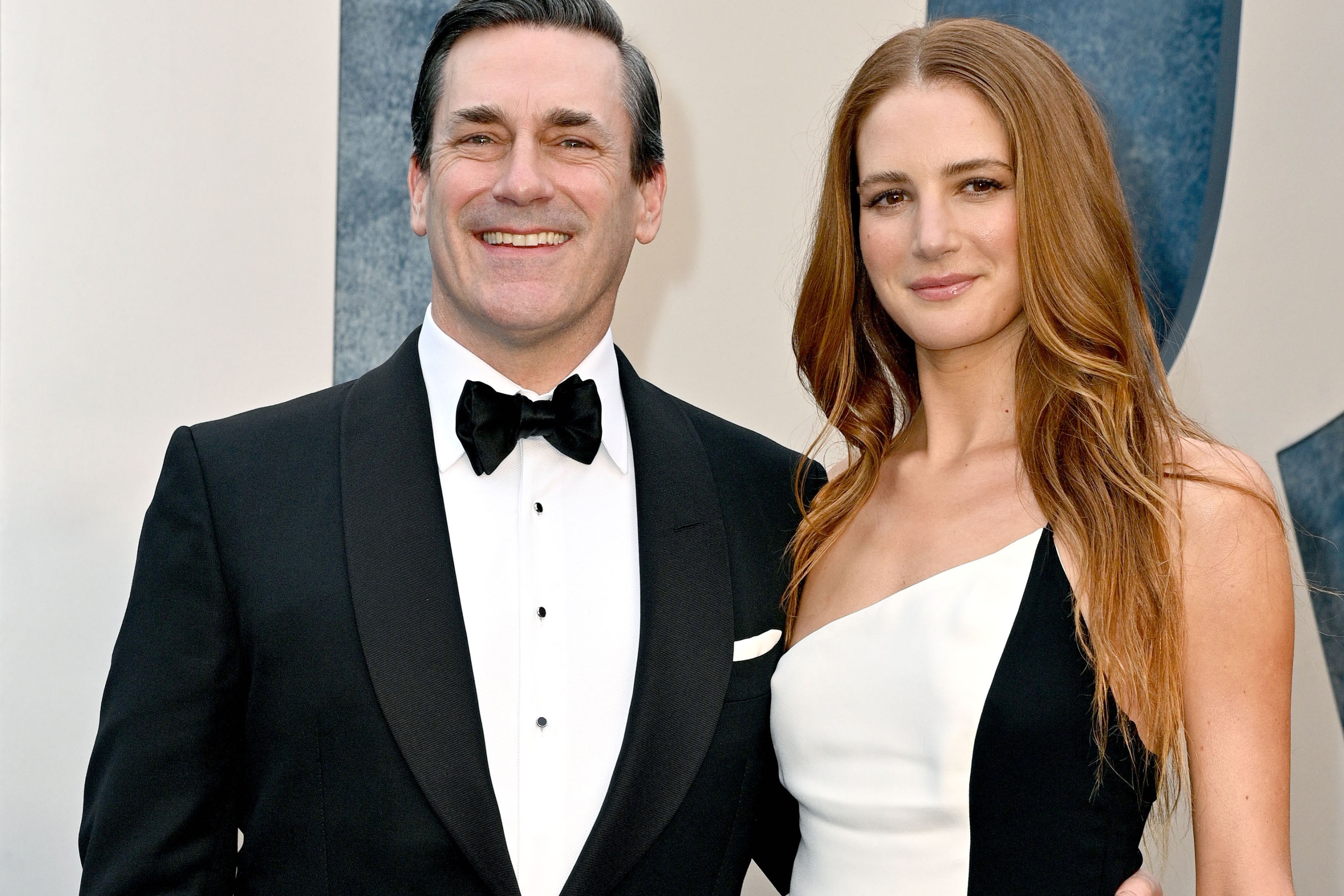 Anna Osceola, Jon Hamm attend the 2023 Vanity Fair Oscar Party Hosted By Radhika Jones at Wallis Annenberg Center for the Performing Arts on March 12, 2023 in Beverly Hills, California.