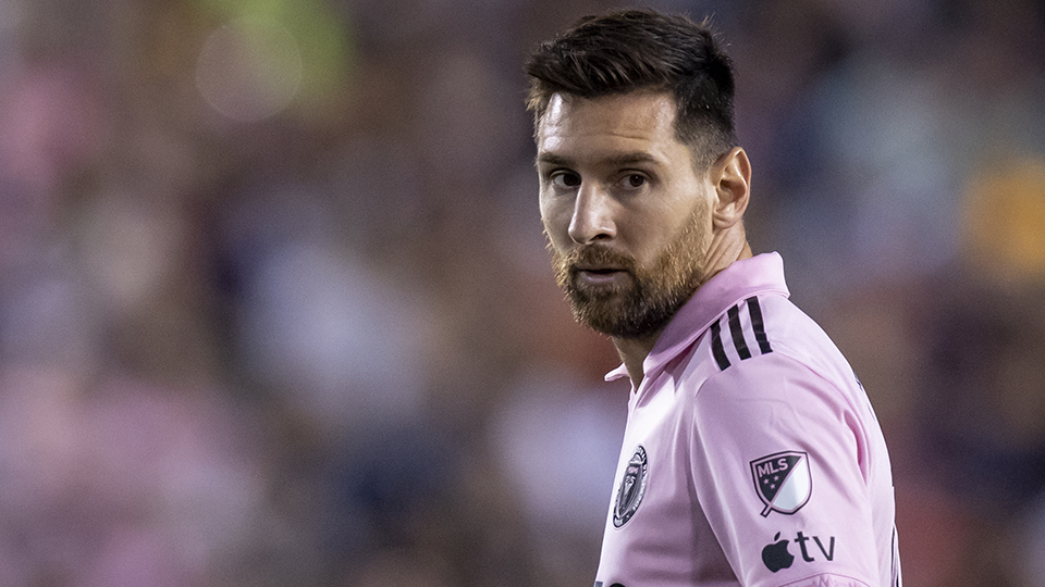 HARRISON, NEW JERSEY - AUGUST 26: Lionel Messi #10 of Inter Miami looks back to the goal in the second half of the Major League Soccer match against the New York Red Bulls at Red Bull Arena on August 26, 2023 in Harrison, New Jersey. (Photo by Ira L. Black - Corbis/Getty Images)
