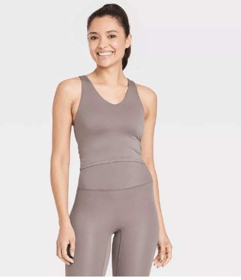 All in Motion Women's Light Support V-Neck Cropped Sports Bra in Dark Brown