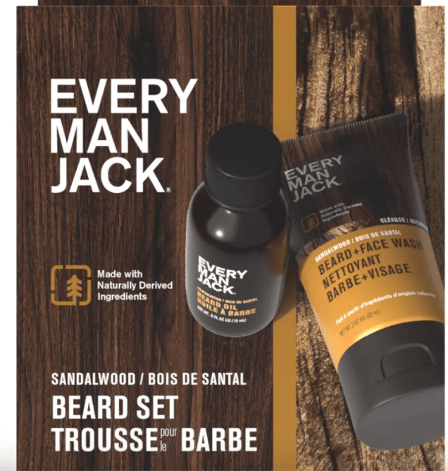 Every Man Jack Men's Sandalwood Beard Travel Pouch - Beard + Face Wash, Moisturizing Beard Oil
