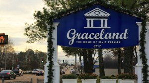 Roadside sign of Graceland the former home of Elvis Presley.