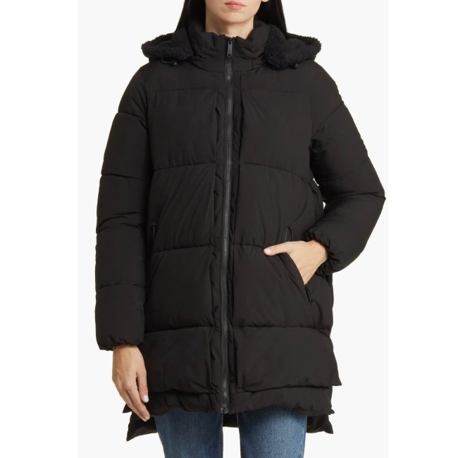 Puffer Jacket with Removable Faux Shearling Trim
