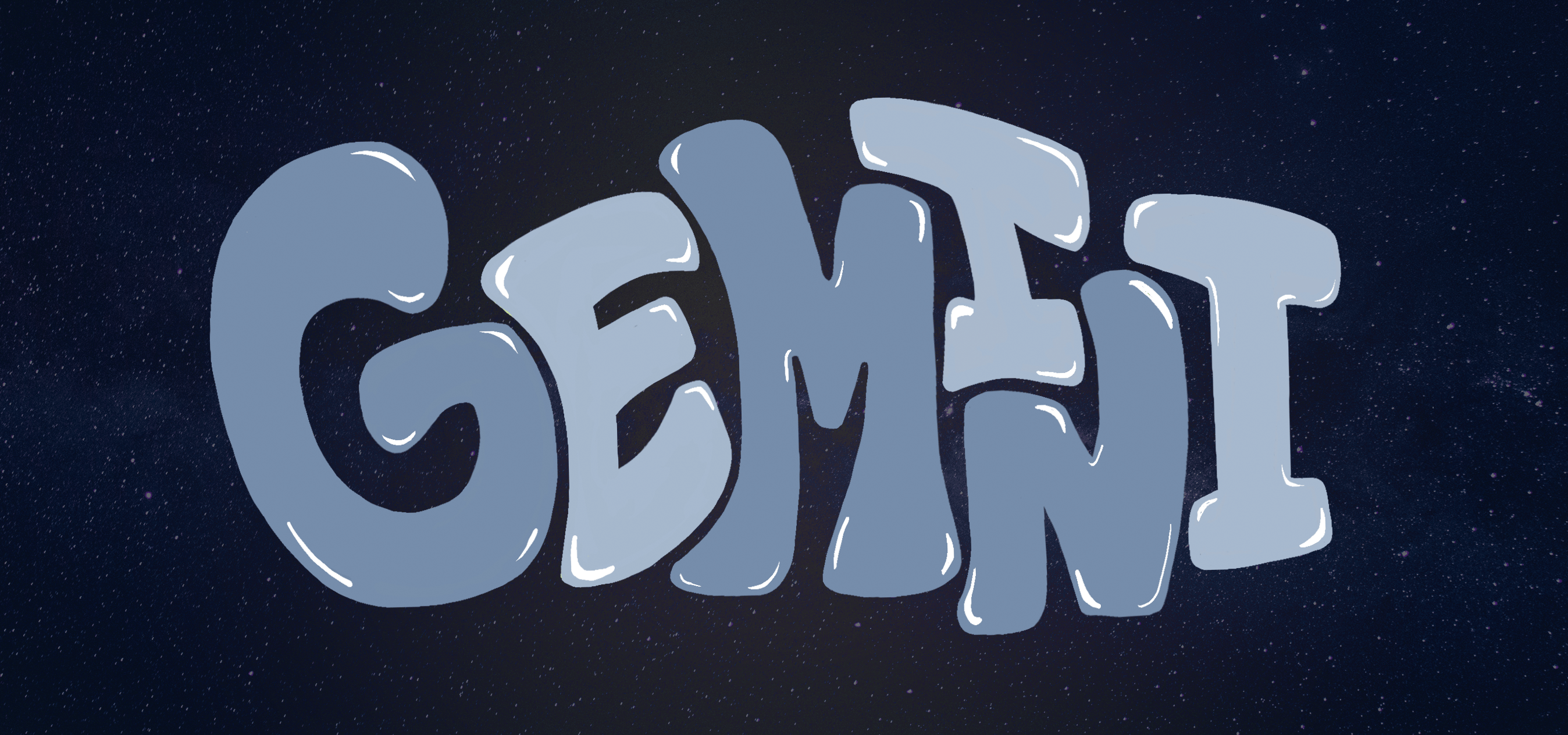 "Gemini" laid over a starry sky