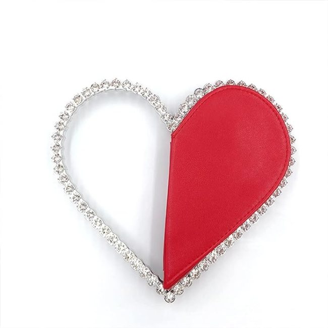Heart Embellished Clothing for Valentine's Day 2024: WISFRUIT Cute Mini Heart Shape Evening Clutch Bag