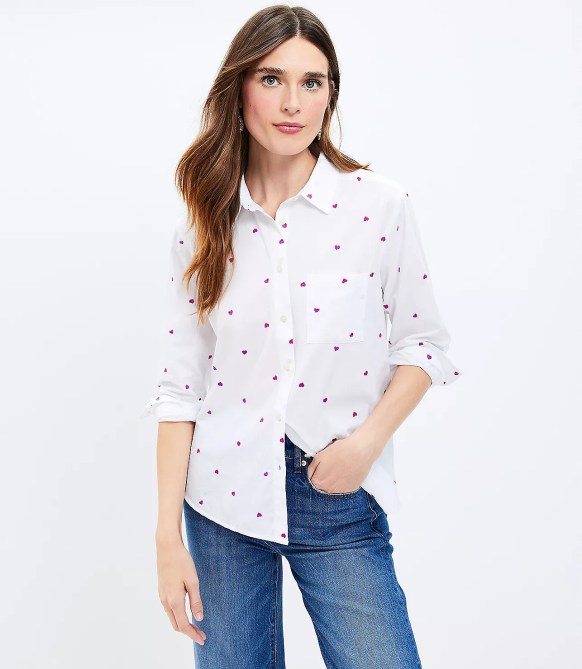 Heart-Embellished Clothes for Valentine's Day 2024: LOFT Heart Relaxed Everyday Shirt