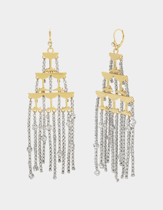 Betsey Johnson Champagne tower chandelier earrings with rhinestone fringe