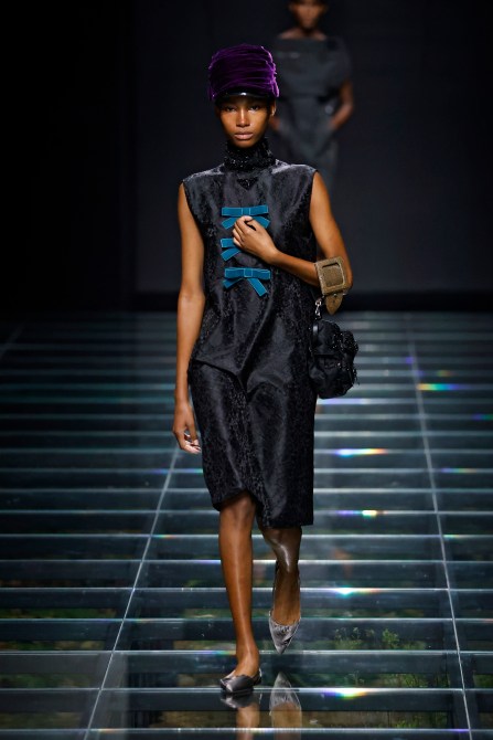 A model walks the Prada Autumn Winter show at Milan Fashion Week.