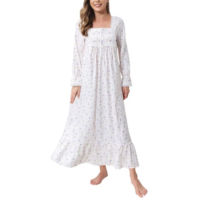 Rubehoow Women's Victorian, Vintage Long-Sleeve Nightgown