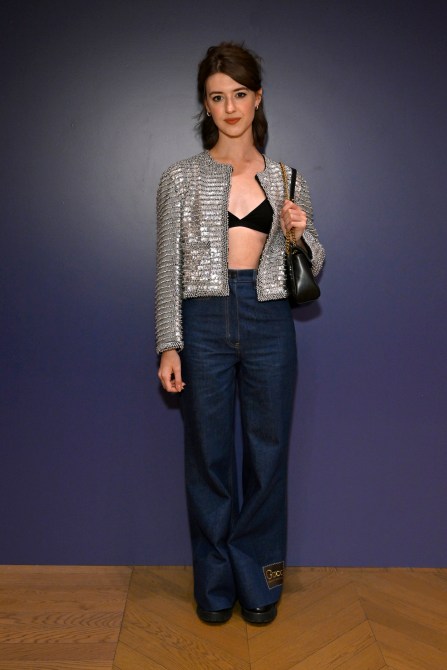 Daisy Edgar-Jones wearing a sparkly jacket and sleek side bangs.