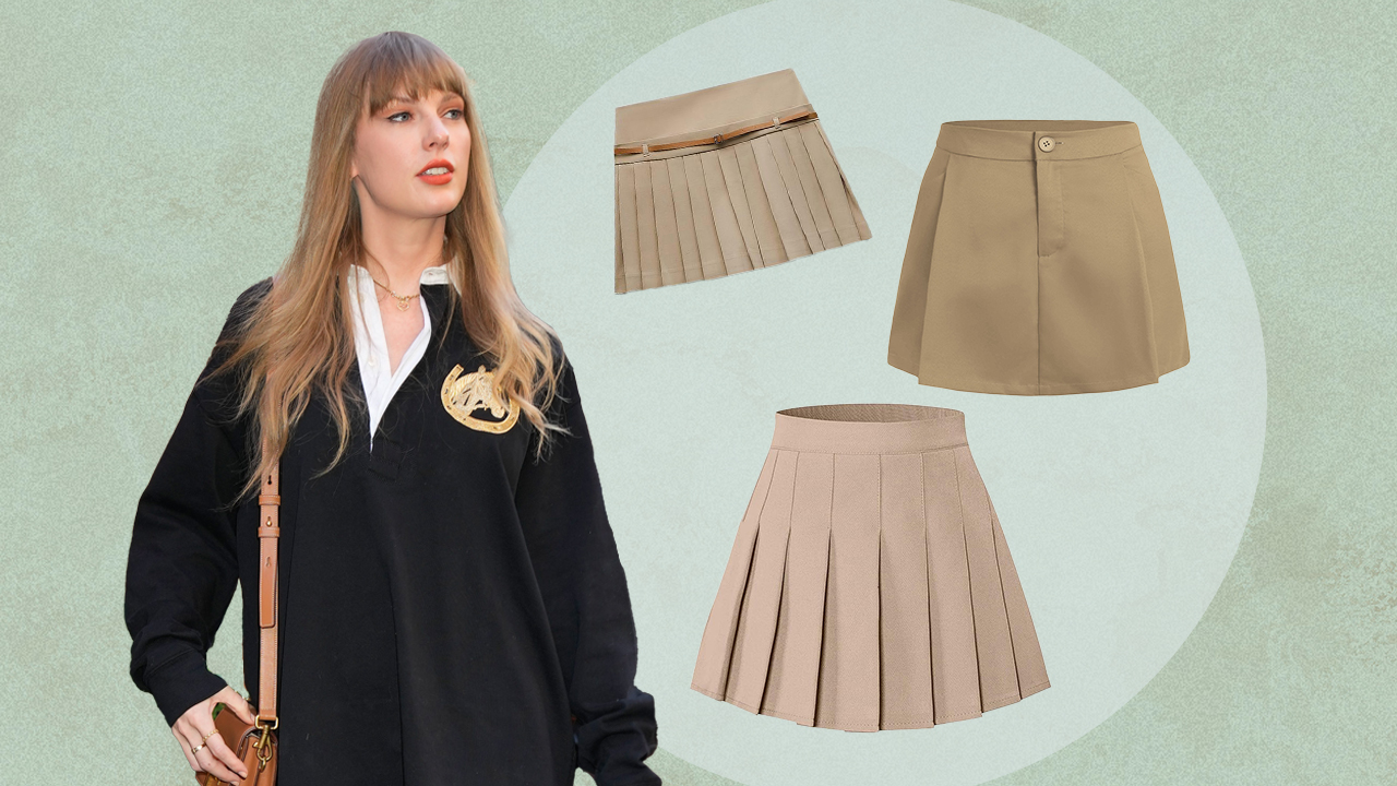 Shop Taylor Swift's Beige Pleated Skort