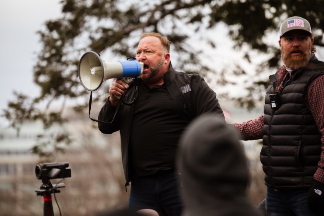 Alex Jones attends a Stop The Steal rally on January 6.