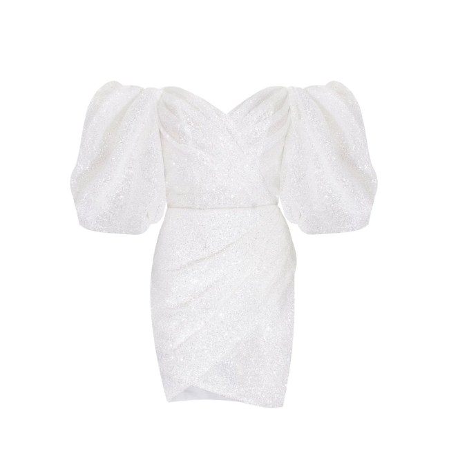 Milla Bridal Shower Dresses: White Cute Mini Dress With Doll Sleeves