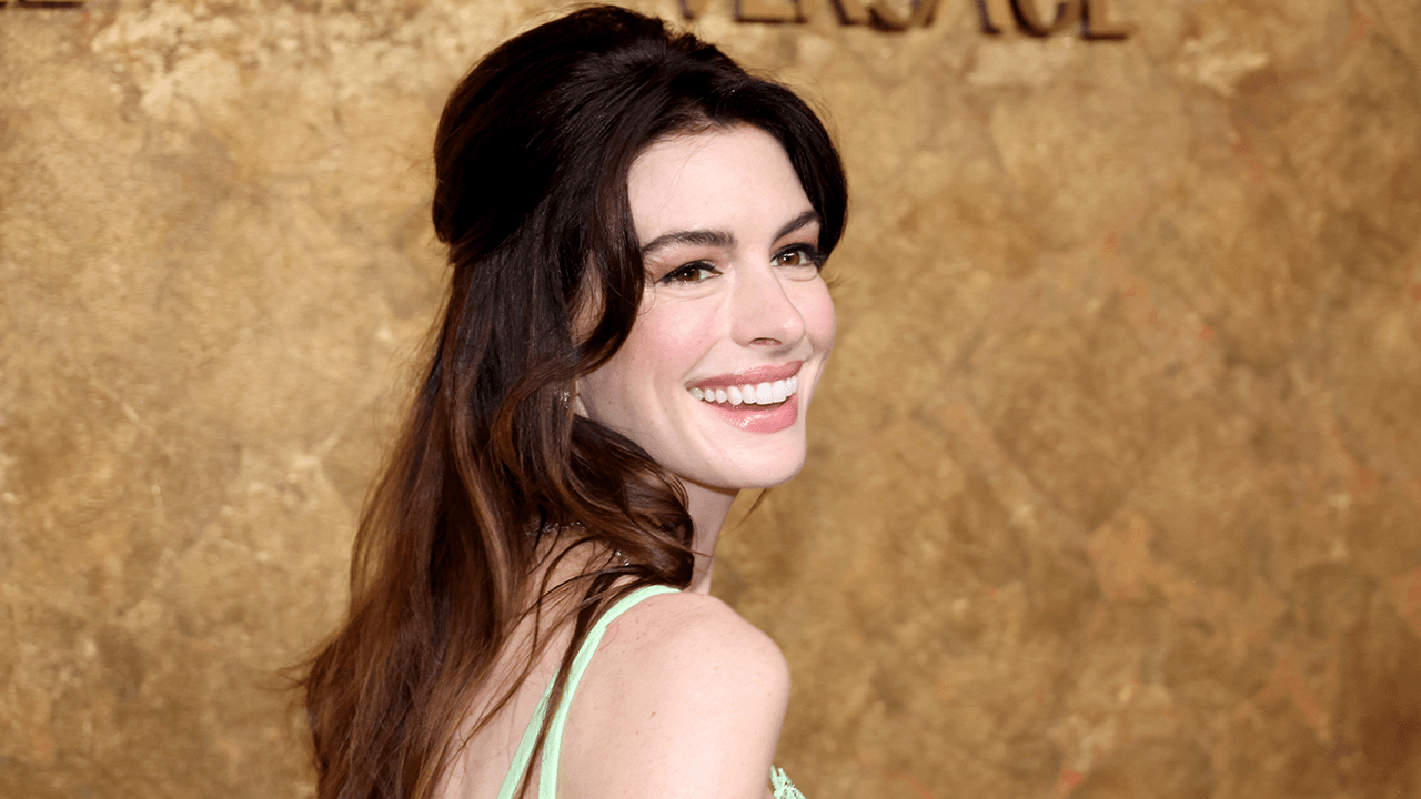 Anne Hathaway with long hair in 2023.