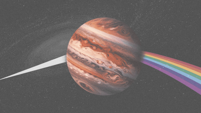 Planet Jupiter beside a rainbow, in representation for how Jupiter in Gemini 2024 will affect 4 zodiac signs the most