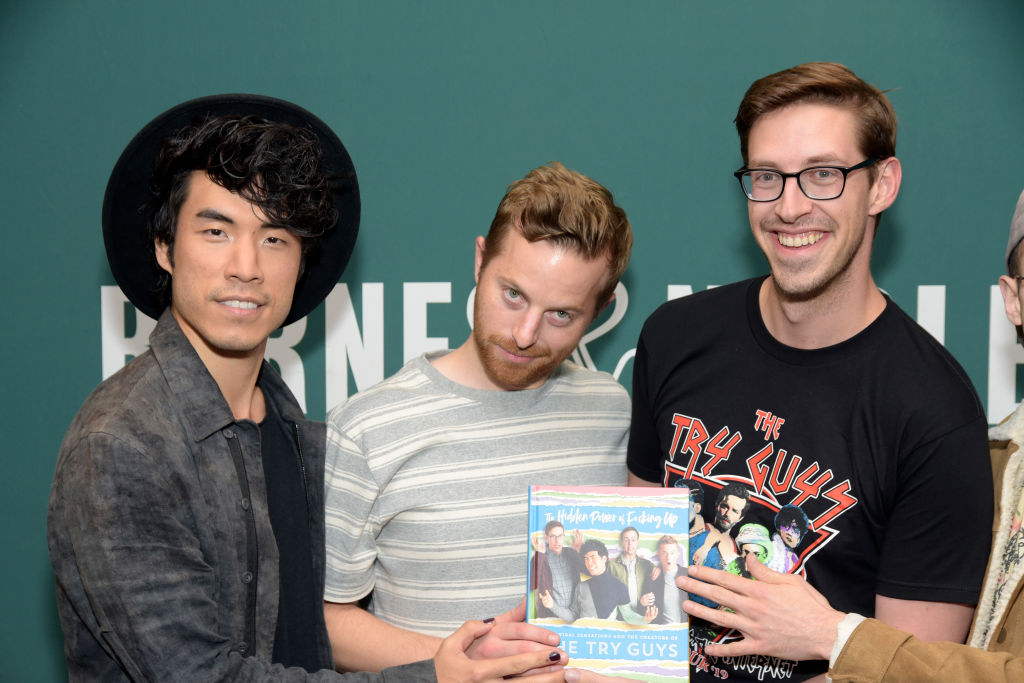 Eugene Lee Yang, Ned Fulmer, and Keith Habersberger of The Try Guys attend a signing event for their new book "The Hidden Power Of F*cking Up" at Barnes & Noble at The Grove on June 20, 2019 in Los Angeles, California. 