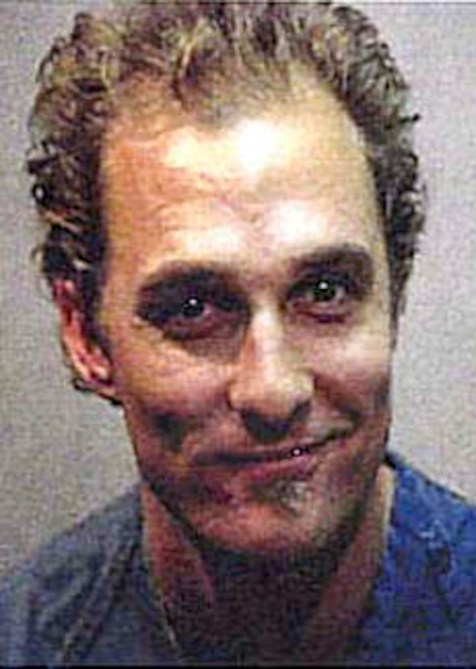 In this handout, American actor and producer Matthew McConaughey in a mug shot following his arrest in Austin, Texas, US, 25th October 1999.