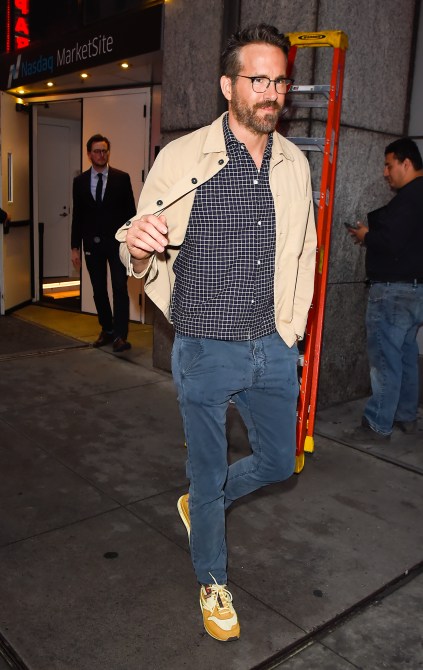 Ryan Reynolds wearing browline glasses.