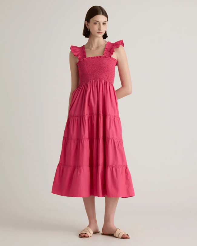 Quince 100% Organic Cotton Smocked Midi Dress