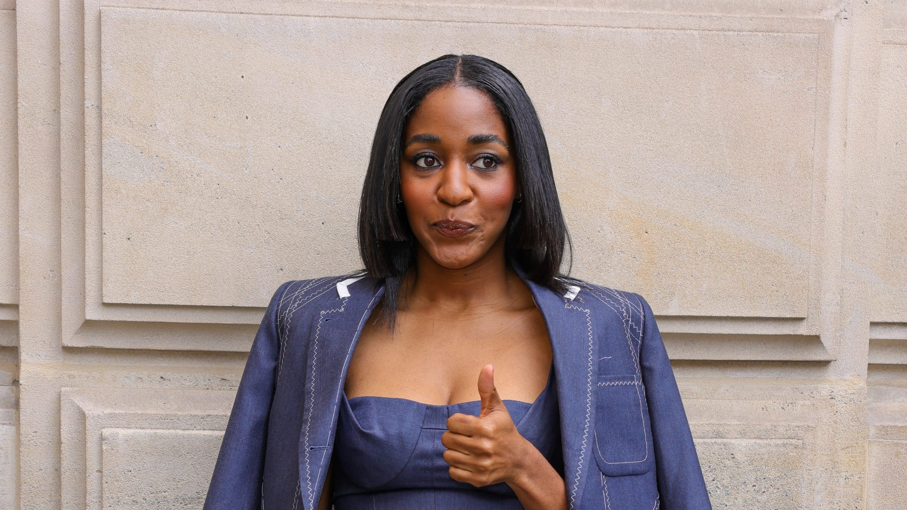 Ayo Edebiri attends the Thom Browne Haute Couture Fall/Winter 2023/2024 show as part of Paris Fashion Week at Palais Garnier on July 03, 2023 in Paris, France.