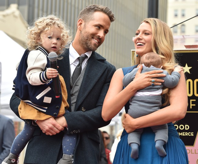 Actors Ryan Reynolds and Blake Lively with daughters James Reynolds and Ines Reynolds attend the ceremony honoring Ryan Reynolds with a Star on the Hollywood Walk of Fame on December 15, 2016 in Hollywood, California.