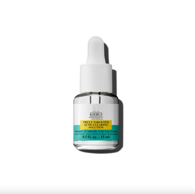 Kiehl's Truly Targeted Acne-Clearing Solution in a clear bottle.