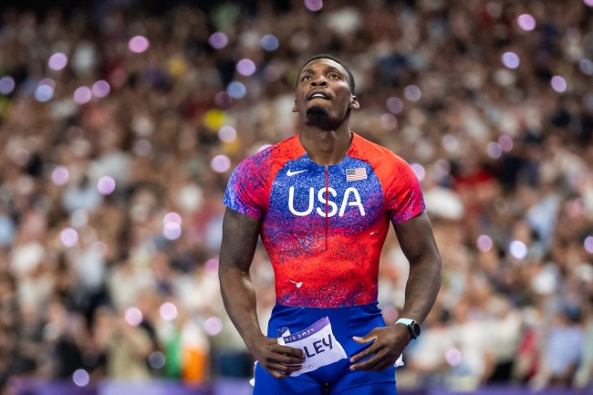 Fred Kerley of Team United States looks on after the Men's 100m Final on day nine of the Olympic Games Paris 2024 at Stade de France on August 4, 2024 in Paris, France.