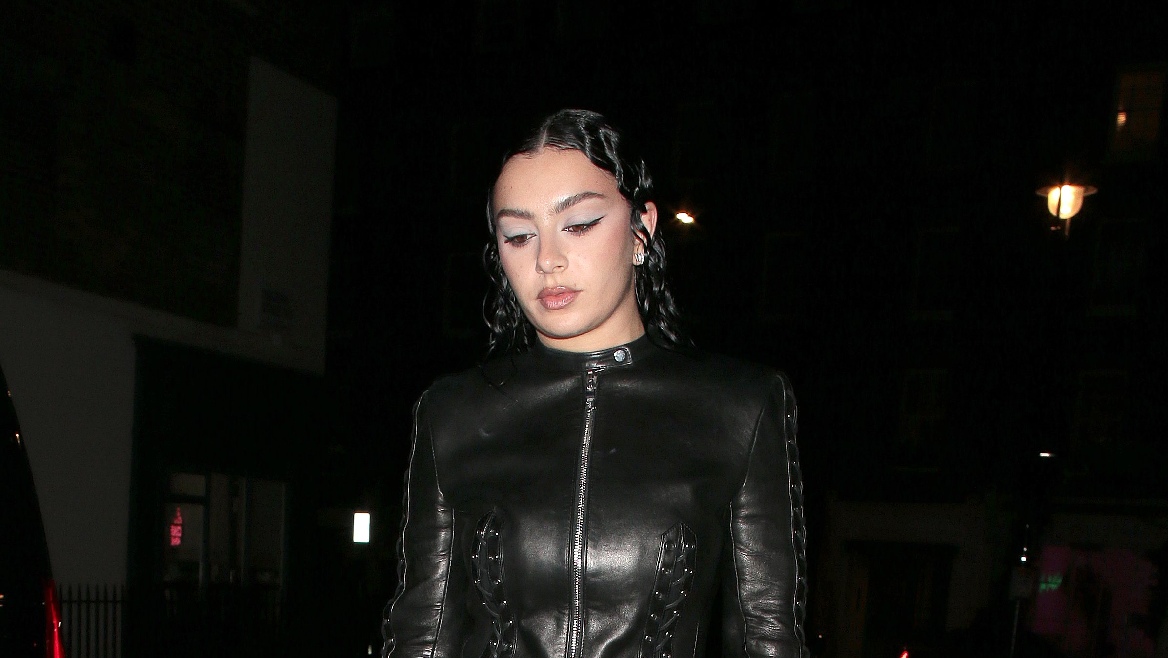 Charli XCX seen attending a dinner hosted by British GQ and Christian Louboutin in celebration of music and style at Chiltern Firehouse on February 29, 2024 in London, England.