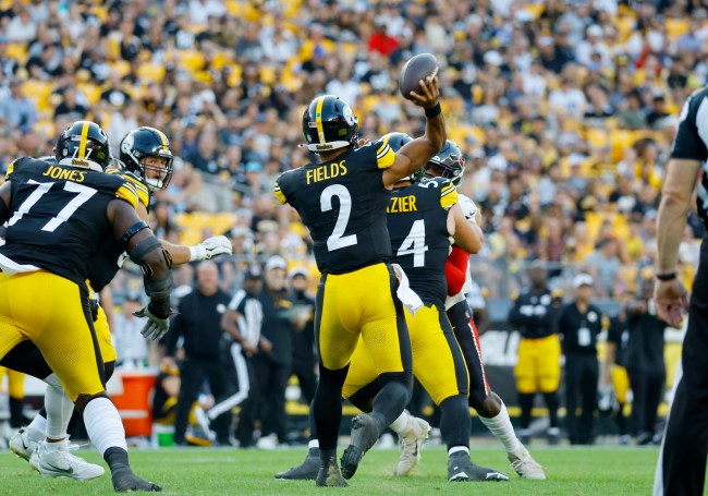 Justin Fields #2 of the Pittsburgh Steelers in action against the Houston Texans on August 9, 2024 at Acrisure Stadium in Pittsburgh, Pennsylvania.